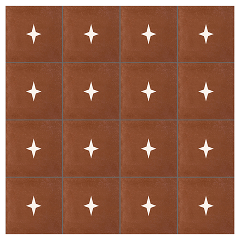 carreaux de ciment, carreaux de ciment terracotta, carrelage motif étoile,